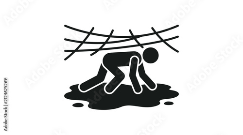 Person crawling under barbed wire obstacle course.