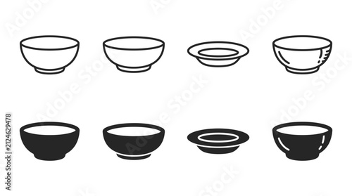 Set of various bowls and plate kitchenware icons vector illustration with kitchenware tableware utensils graphics
