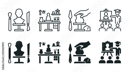 Sculpting and pottery workshop icons set with sculpting workshop ceramics education sculpture teaching silhouette