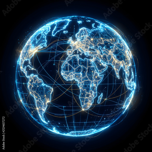 Earth glows with intricate digital network lines representing global connectivity and modern communication.