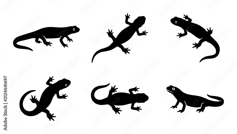 Obraz premium Lizard Silhouettes Collection, Reptile Vector Icons, Animal Graphic Elements, Wildlife Design Assets