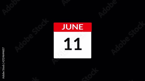 Calendar Animation Video of June Month with Transparent Background, Animated June Month Calendar, Monthly Calendar Animation for Presentations and Schedules, New Year Calendar.