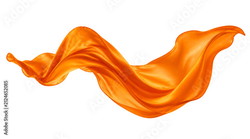 Floating orange silk fabric isolated on transparent background