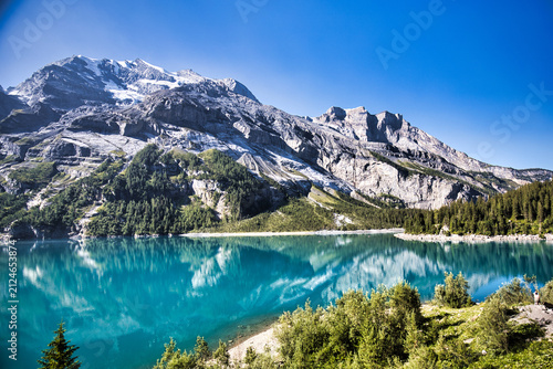 Photography lake and mountains Switzerland Oeschinensee