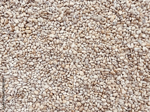 Smooth white gravel background pattern, natural stone floor texture for landscaping or spa concept.