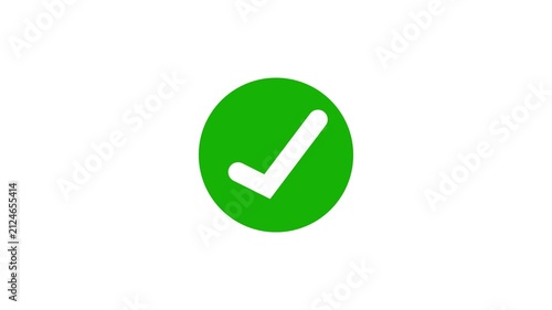 Green Check Mark Circle Icon Animation Approved Success Symbol Loop Isolated White Background Motion Graphic Video