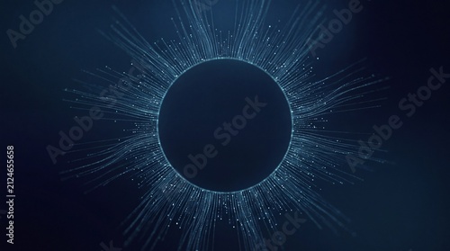Abstract blue light streaks emanating from dark circle
