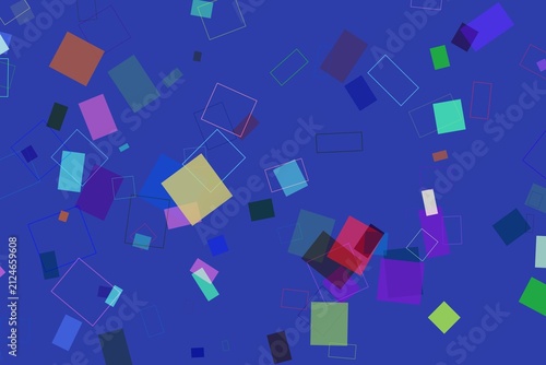 Fotografie Colorful squares and rectangles floating in a blue background