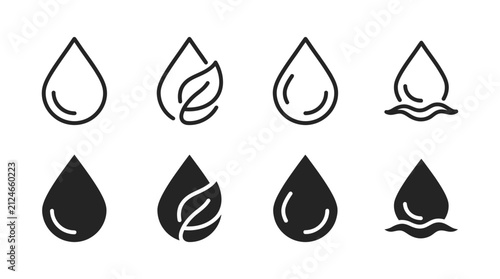 Set of water drop icons in linear and glyph style environmental eco design elements collection background resource