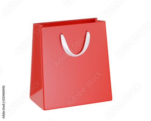 Elegant 3D red shopping bag icon with a glossy finish, perfect for retail, e-commerce, gift, and fashion branding projects.