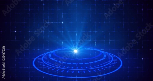 Futuristic Magic Hologram Portals with HUD Circle Interface on Digital Grid Background in 4K.Sci-fi digital style. Magic circle portals. Abstract hologram technology. Abstract technology Background