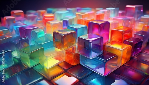 Abstract Composition Of Colorful Transparent Glass Cubes