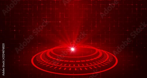 Futuristic Magic Hologram Portals with HUD Circle Interface on Digital Grid Background in 4K.Sci-fi digital style. Magic circle portals. Abstract hologram technology. Abstract technology Background