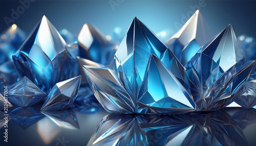 Shiny Metallic Crystals Abstract Shape Blue Silver