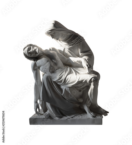 Obraz na płótnie Marble sculpture of Virgin Mary holding Jesus Christ isolated PNG on transparent