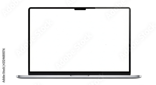 Modern silver laptop computer with empty screen isolated on transparent background