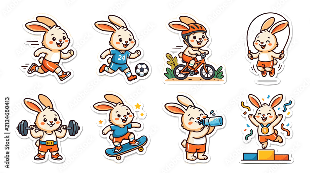 Fototapeta premium Cute Outdoor Adventure Bunny Mascot Sticker Collection