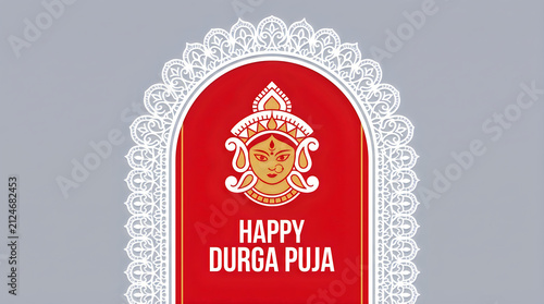 Elegant illustration featuring goddess durga with traditional decorative arch for the celebration of the hindu festival durga puja