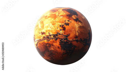 Mars Like Planet With Fiery Orange Surface And Deep Black Basins Rough Craters On Transparent Background