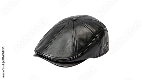 Cuadro en lienzo Classic black leather newsboy cap stylish male fashion headwear accessory isolat