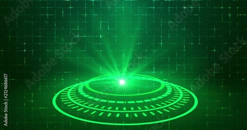 Futuristic Magic Hologram Portals with HUD Circle Interface on Digital Grid Background in 4K.Sci-fi digital style. Magic circle portals. Abstract hologram technology. Abstract technology Background