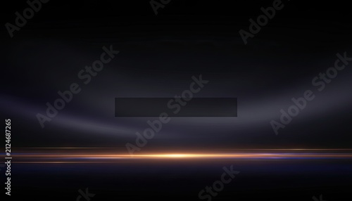 Futuristic dark abstract background with glowing light lines and empty space for product display.