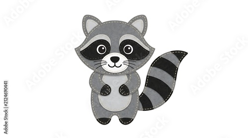 Cute Cartoon Felt Raccoon, Adorable Forest Animal Character Design