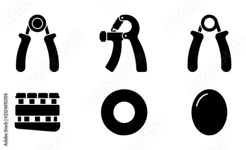 Foto Hand Gripper Icons Set, Fitness Equipment Vector Graphics, Strength Training Too