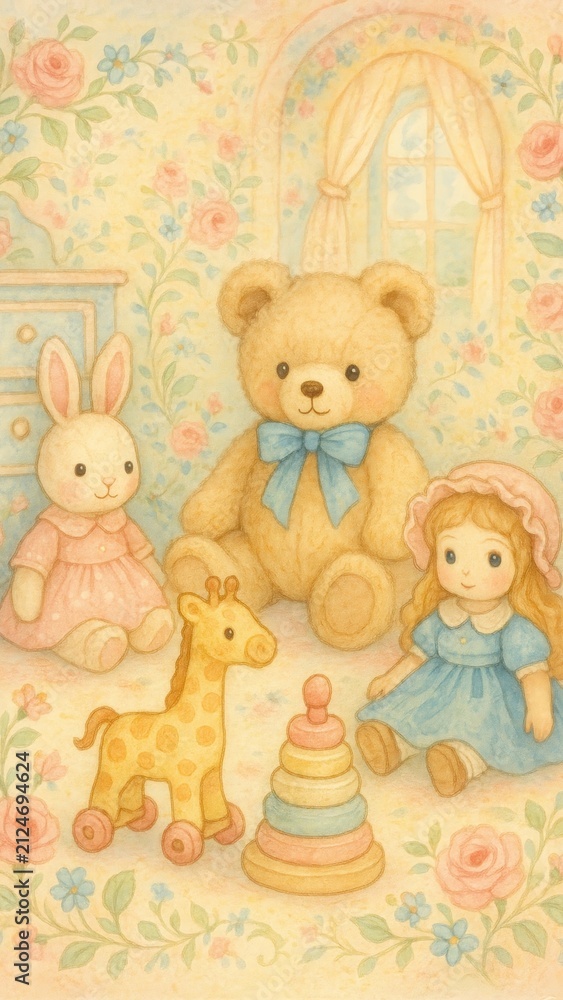 Fototapeta premium Whimsical toys in pastel room mobile wallpaper