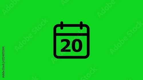 Black calendar with the number twenty displayed in the center on a solid vibrant green background for scheduling and time management concepts