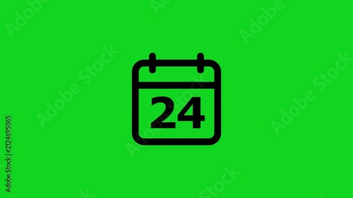 Black calendar showing the number twenty four isolated on a vibrant green background for digital scheduling and time management applications