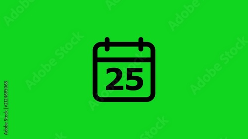 Black calendar showing the number twenty five isolated on a vibrant green background for digital scheduling and time management applications