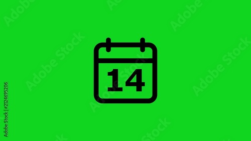 Black calendar showing the number fourteen centered on a solid bright green background for digital scheduling and time management applications