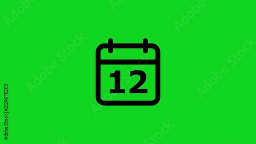 Black calendar showing the number twelve centered on a solid bright green background for digital scheduling and time management applications