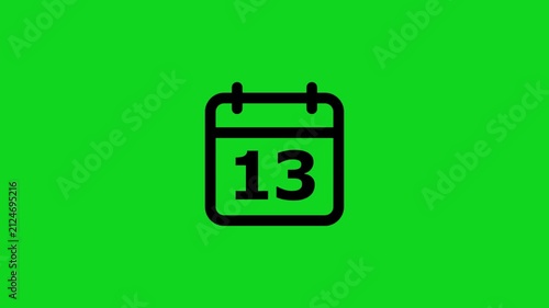 Black calendar showing the number thirteen centered on a solid bright green background for digital scheduling and time management applications