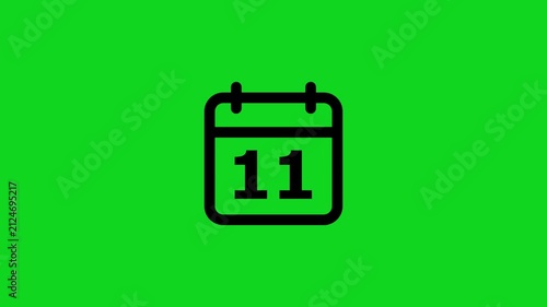 Black calendar showing the number eleven centered on a solid bright green background for digital scheduling and time management applications