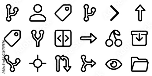 Quadro su tela Git DevOps Line Icons Set with Version Control, Branching, Code Merge and Repository Management Symbols