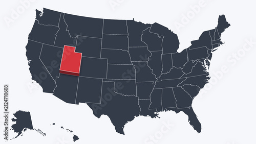 Utah Raised in 3D on US Election Map Neutral Teal Amber Scheme, White