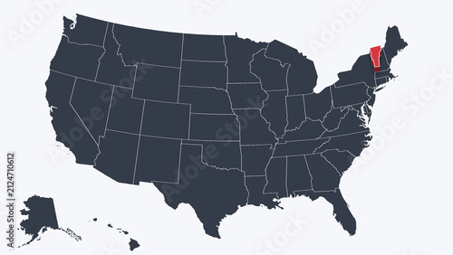 Vermont Highlighted Raised in 3D on US Election Map Red Fill, White
