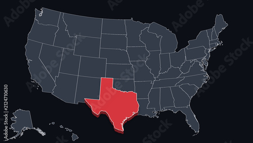 Texas Raised in 3D on US Election Map Neutral Teal Amber Scheme, Black