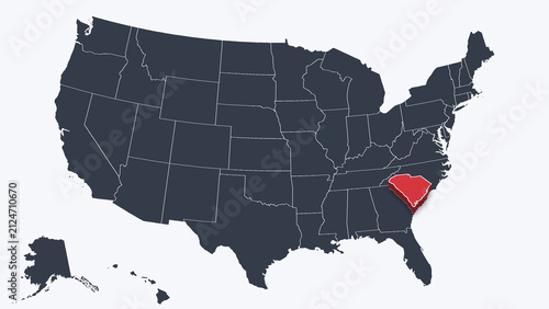 South Carolina Raised in 3D on US Election Map Red Fill Scheme, White