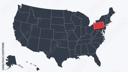 Pennsylvania Raised in 3D on US Election Map Neutral Teal Amber, White