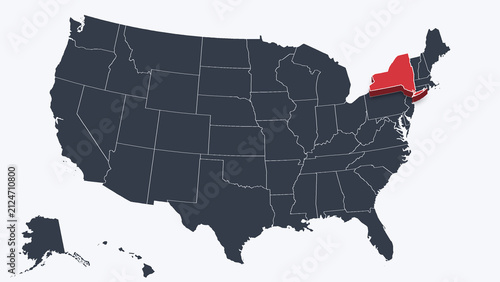 New York Raised in 3D on US Election Map Neutral Teal Amber, White