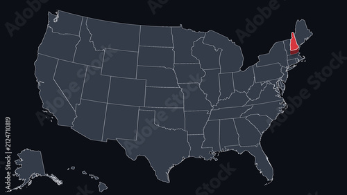 New Hampshire Raised 3D US Election Map Neutral Teal Amber, Black