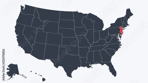 New Jersey Highlighted Raised in 3D on US Election Map Red Fill, White