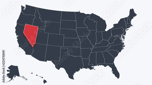 Nevada Highlighted Raised in 3D on US Election Map Red Fill, White
