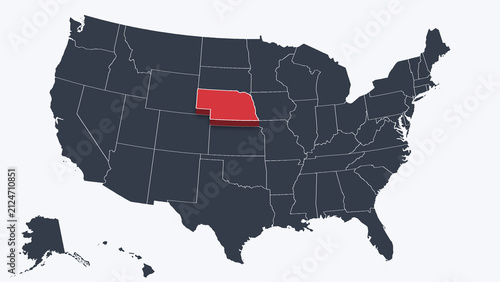 Nebraska Highlighted Raised in 3D on US Election Map Red Fill, White