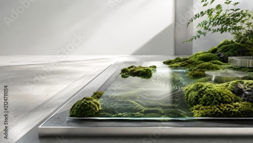 Luxury Moss Conductive Glass Background for FinTech Editorial Design with Dual Copy Space