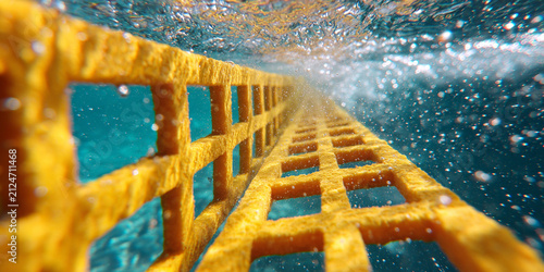 Yellow Swimming Pool Lane Divider Floating Underwater in Clear Blue Water