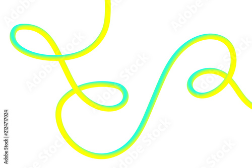 Abstract yellow and teal curved line with soft gradient during a gentle curve isolated on transparent background
